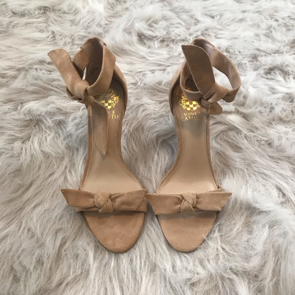 Light Tan/Beige Suede Tie Sandal Heel